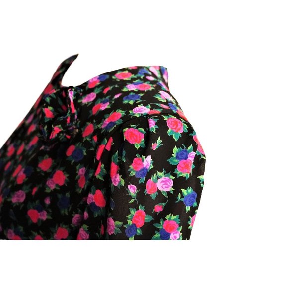 Floral Dress, Flapper Style Shift, Size 14, Rosette Pin, 80s Dress, Pleated Laye - Picture 6 of 15